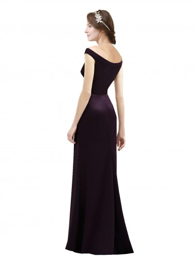 Off The Shoulder Long Satin Bridesmaid Dress with Asymmetrical Pleated Bodice UK