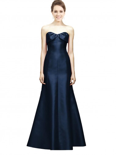 Long Strapless Satin Bridesmaid Dress with Pleated Cuff Neckline UK