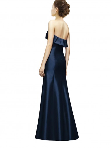 Long Strapless Satin Bridesmaid Dress with Pleated Cuff Neckline UK