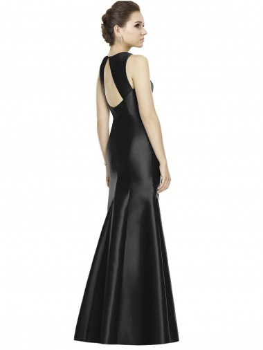 Full Length Mermaid Long Satin Bridesmaid Dress with Keyhole Back UK