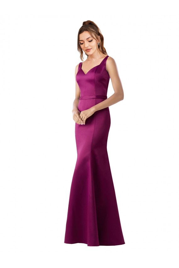 Fitted Sexy Open Back Formal Satin Bridesmaids Dress with Floral Details UK