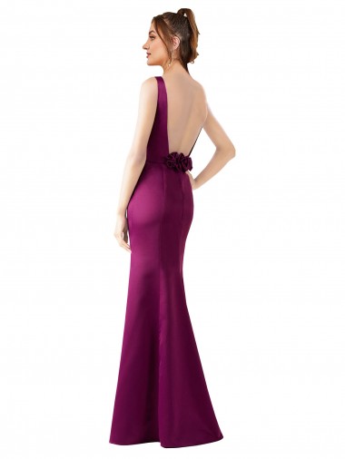 Fitted Sexy Open Back Formal Satin Bridesmaids Dress with Floral Details UK