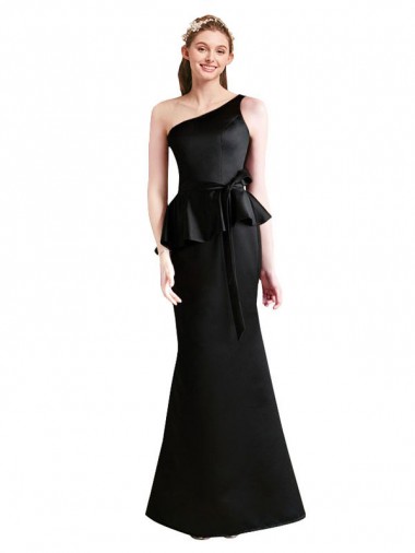 Long One Shoulder Satin Bridesmaid Dress with Bow Ties UK