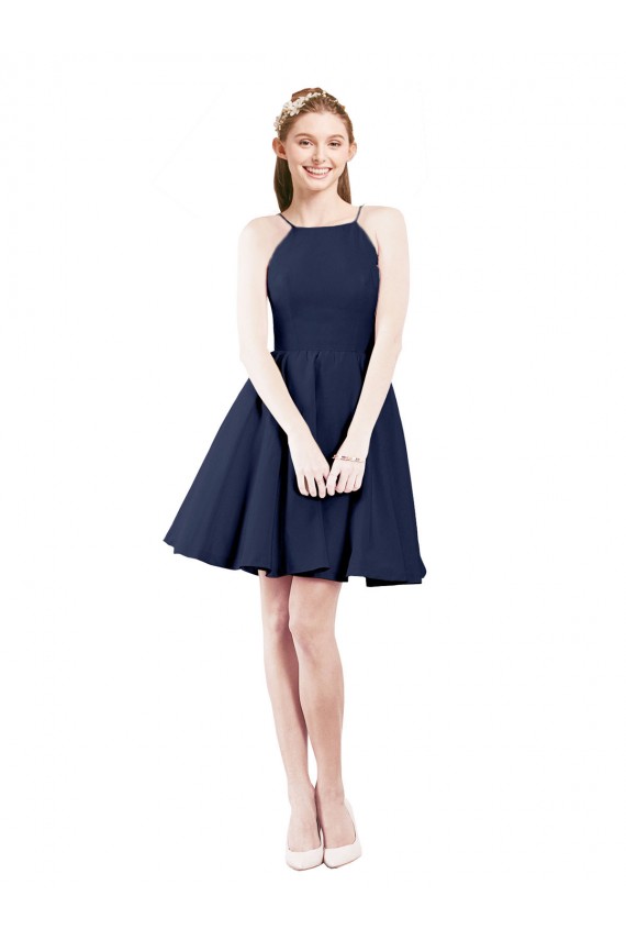 Halter Neck Short Knee Length Satin Cocktail Bridesmaid Dress UK