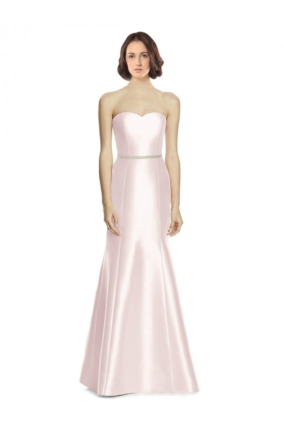 Long Sweetheart Satin Bridesmaid Dress with Slim Beaded Sash UK