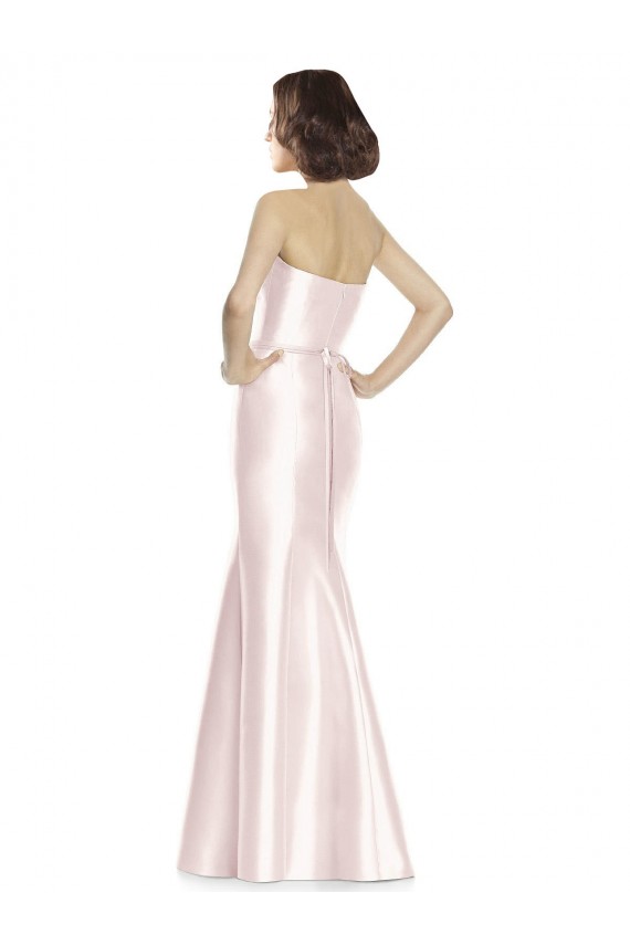 Long Sweetheart Satin Bridesmaid Dress with Slim Beaded Sash UK
