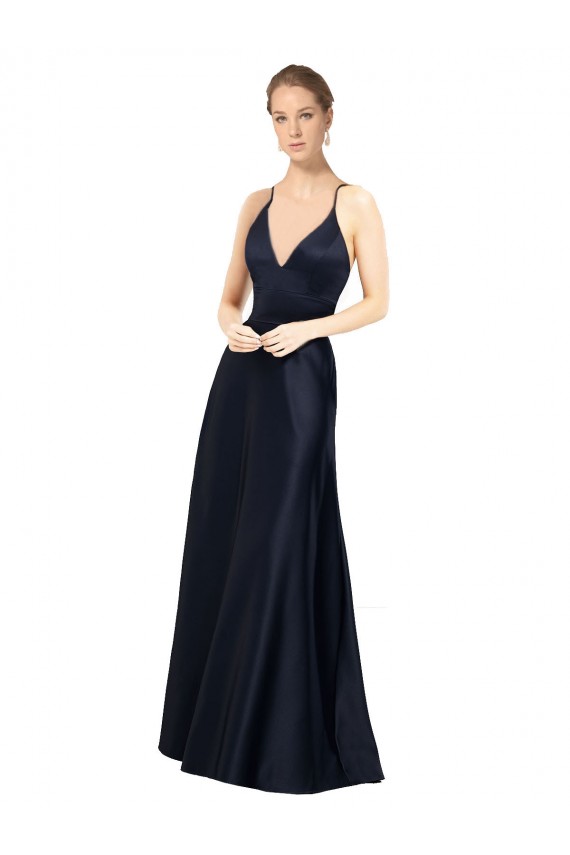 Sexy Satin Bridesmaids Dress with Deep V-Neckline and Strappy Back UK