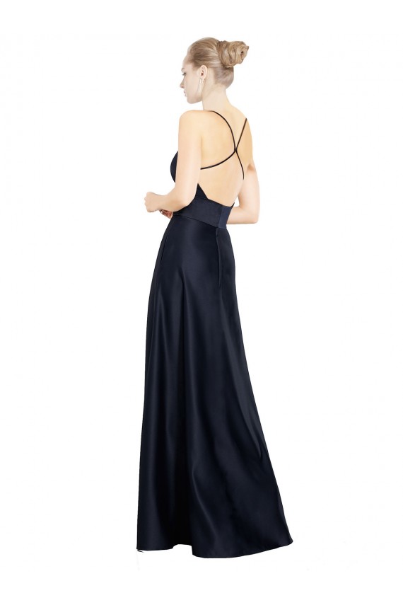 Sexy Satin Bridesmaids Dress with Deep V-Neckline and Strappy Back UK