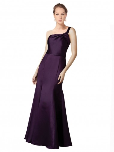 Long Ruched Neckline One Shoulder Satin Bridesmaid Dress / Prom Dress UK