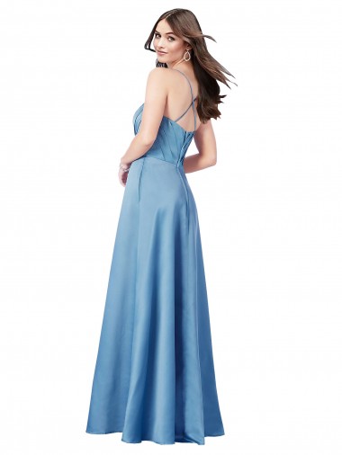 Crossing Strap Back Pleated Bodice Long Formal Satin Bridesmaid Dress / Prom Dress UK