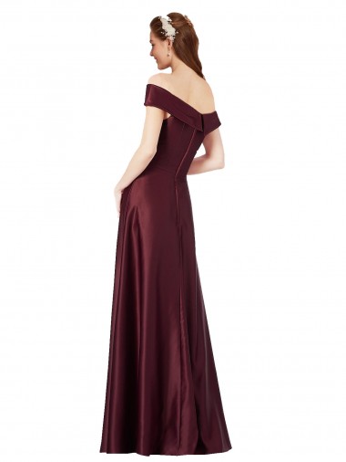 Long Off the Shoulder Formal Satin Bridesmaid Dress / Prom Dress with Thigh-high Slit UK