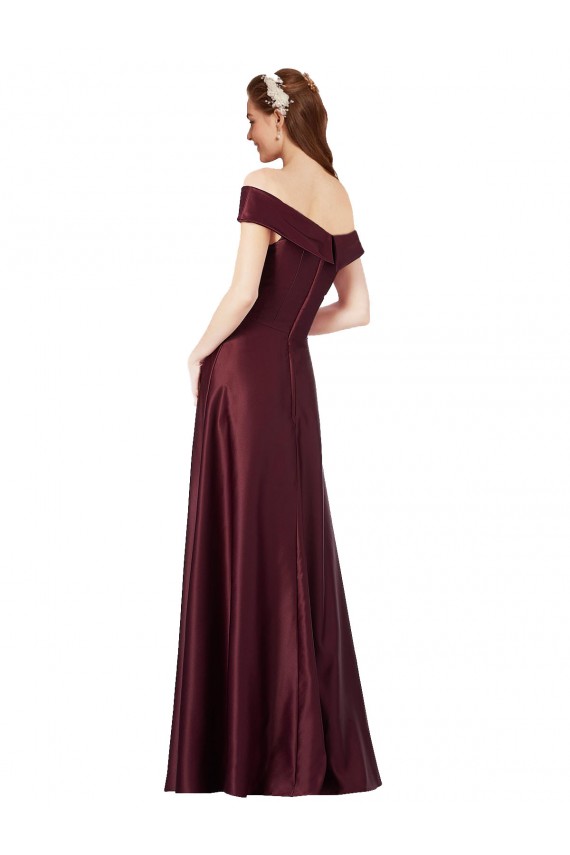 Long Off the Shoulder Formal Satin Bridesmaid Dress / Prom Dress with Thigh-high Slit UK