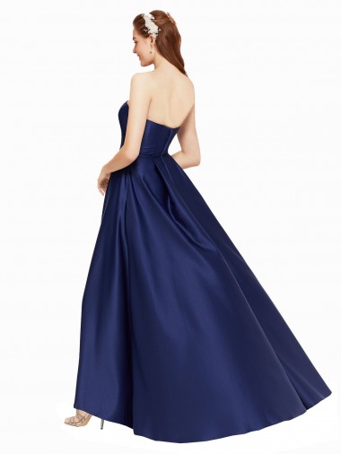 High Low Strapless Formal Satin Bridesmaid Dress / Prom Dress with Pockets UK