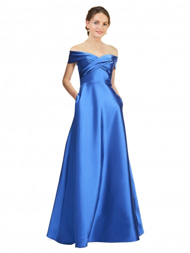 Sleeveless Off the Shoulder Ball Gown Formal Satin Bridesmaid Dress / Prom Dress UK