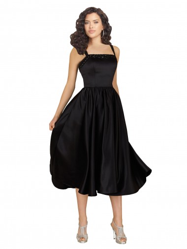 Short Cocktail Length Square Neck Satin Bridesmaid Dress / Prom Dress with Beading UK