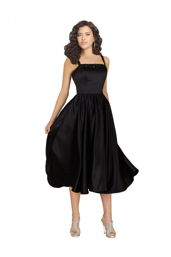 Short Cocktail Length Square Neck Satin Bridesmaid Dress / Prom Dress with Beading UK