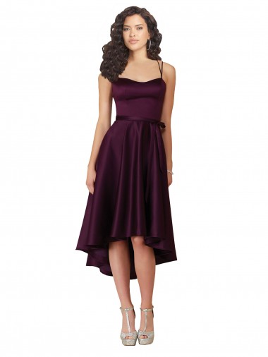Elegant High Low Satin Bridesmaid Dress / Prom Dress with Criss Cross Back UK