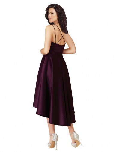Elegant High Low Satin Bridesmaid Dress / Prom Dress with Criss Cross Back UK