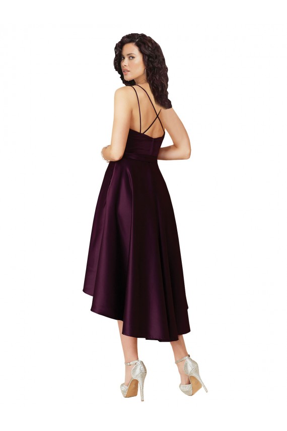Elegant High Low Satin Bridesmaid Dress / Prom Dress with Criss Cross Back UK