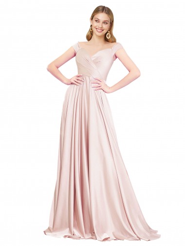 A-Line Off the Shoulder Sweetheart Formal Satin Bridesmaid Dress / Prom Dress UK