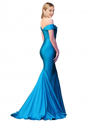 Off the Shoulder Long Chapel Train Formal Satin Bridesmaid Dress / Prom Dress UK