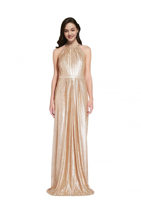 Floor Length Halter Neck Sparkling Formal Sequin Bridesmaid Dress / Prom Dress with Pleats UK