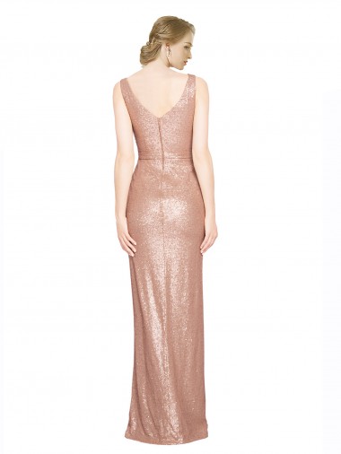 Draped V-Neck Striking Sheath Floor Length Formal Sequin Bridesmaid Dress / Prom Dress UK