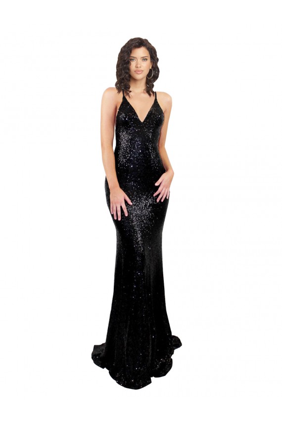 Sleek Fishtail Shaped Open Back Formal Sequin Bridesmaid Dress / Prom Dress UK
