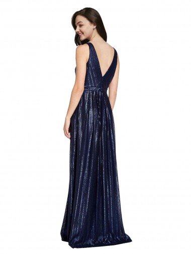 Long V-Neck Sparking Formal Sequin Bridesmaid Dress / Prom Dress with Low V-Back UK