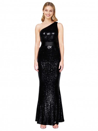Draped One Shoulder Long Full Length Formal Sequin Bridesmaid Dress / Prom Dress UK