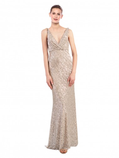 Faux Surplice V-Neck Slim Formal Sparkling Sequin Bridesmaid Dress / Prom Dress UK