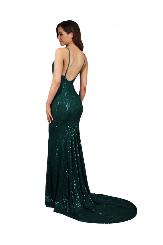 Fishtail Shaped V-Neck Open Back Long Formal Sequin Bridesmaid Dress / Prom Dress UK