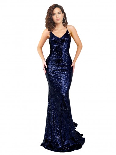 Mermaid V-Neck Low Back Long Formal Sequin Bridesmaid Dress / Prom Dress UK