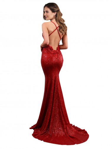 Low Back Mermaid V-Neck Long Formal Sequin Bridesmaid Dress / Prom Dress UK