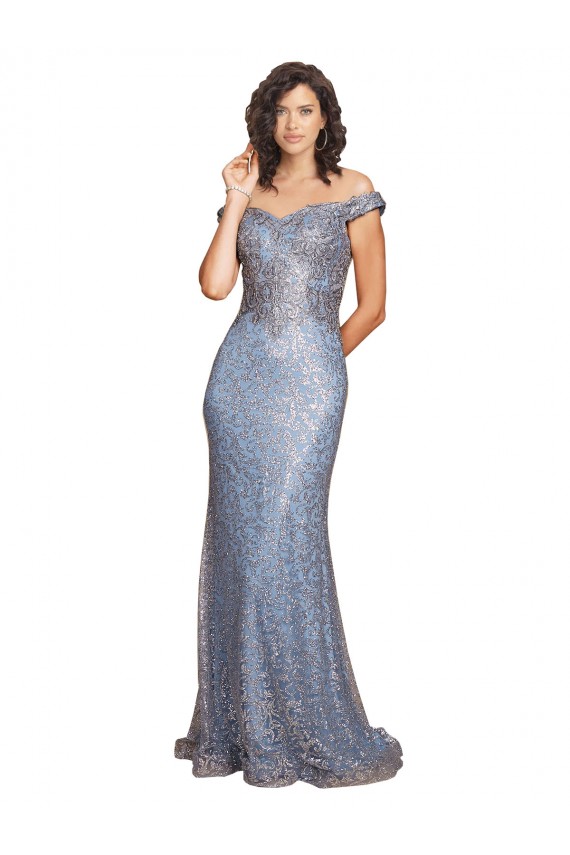 Off the Shoulder Sweetheart Neckline Formal Sequin Bridesmaid Dress / Prom Dress with Thigh High Slit UK