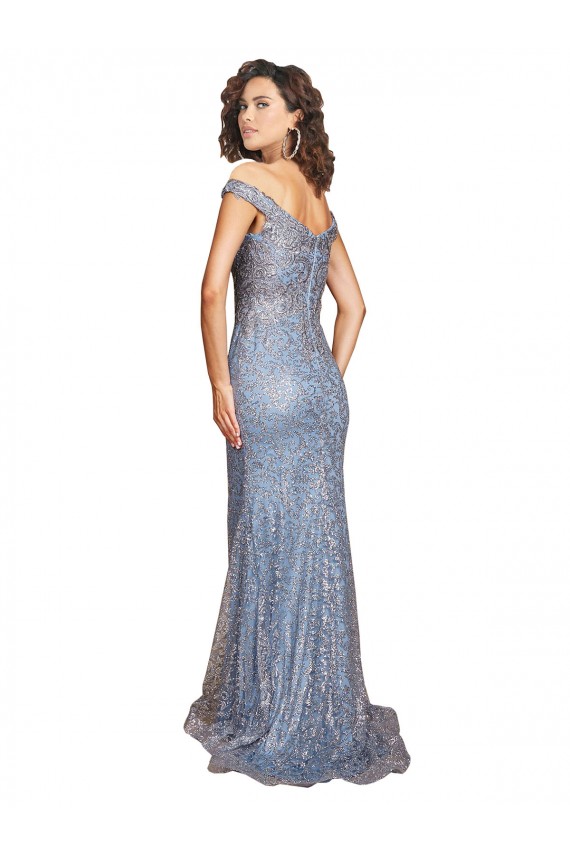 Off the Shoulder Sweetheart Neckline Formal Sequin Bridesmaid Dress / Prom Dress with Thigh High Slit UK