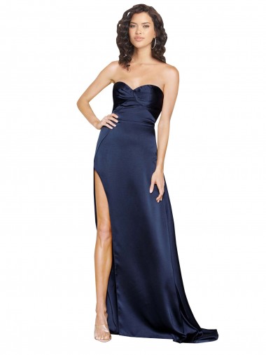 Knotted Sweetheart Formal Silky Satin Bridesmaid Dress / Prom Dress with High Side Split UK