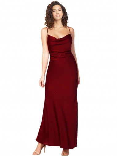 Cowl Neck Low Back Formal Silky Satin Bridesmaid Dress / Prom Dress with Thin Back Straps UK