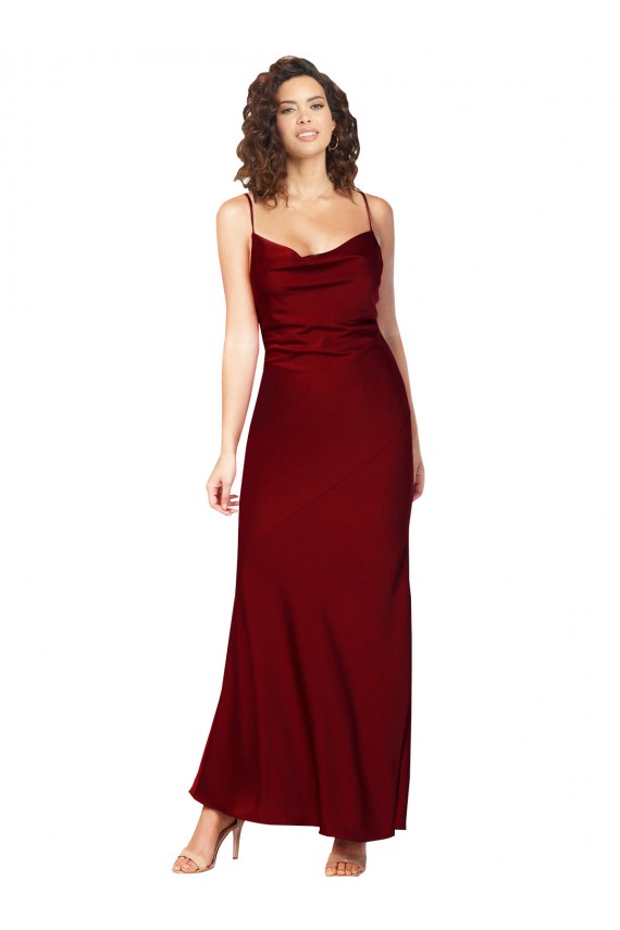 Cowl Neck Low Back Formal Silky Satin Bridesmaid Dress / Prom Dress with Thin Back Straps UK