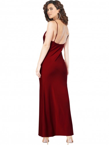 Cowl Neck Low Back Formal Silky Satin Bridesmaid Dress / Prom Dress with Thin Back Straps UK