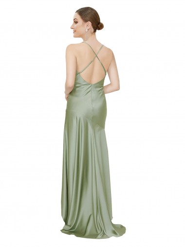 Formal Silky Satin Bridesmaid Dress / Prom Dress with Bias Cut Skirt UK