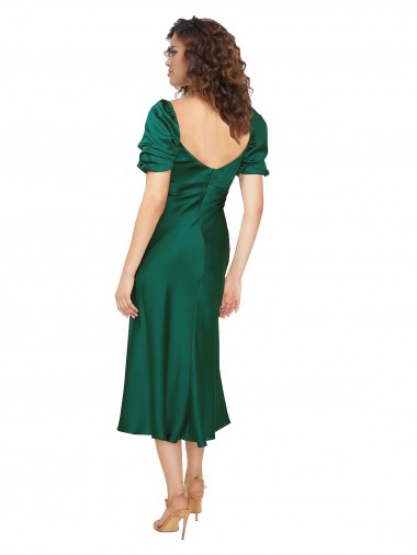 Ruched Sleeve Formal Silky Satin Bridesmaid Dress / Prom Dress UK