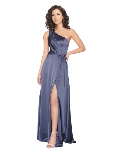 Draped Formal Silky Satin Bridesmaid Dress / Prom Dress with Tied Waist UK