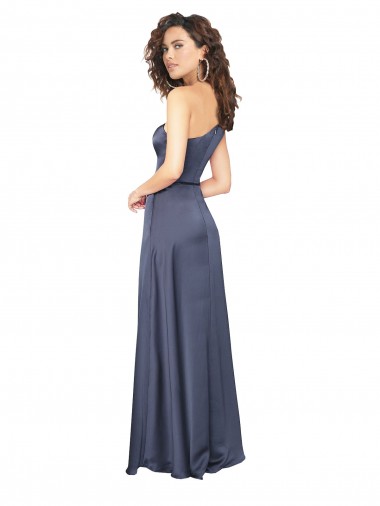 Draped Formal Silky Satin Bridesmaid Dress / Prom Dress with Tied Waist UK