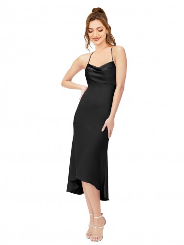 High Low Formal Silky Satin Cowl Neck Cocktail Midi Bridesmaid Dress / Prom Dress UK