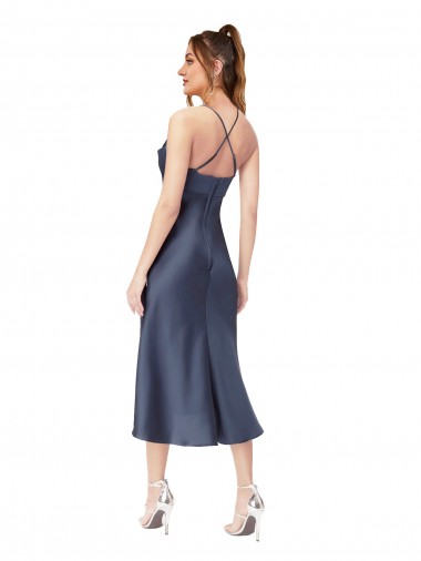 High Low Formal Silky Satin Cowl Neck Cocktail Midi Bridesmaid Dress / Prom Dress UK