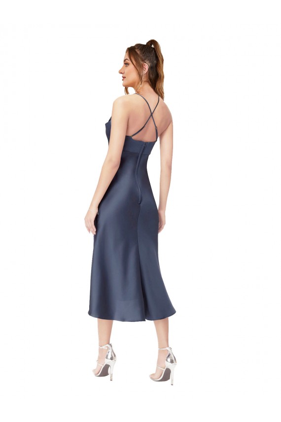 High Low Formal Silky Satin Cowl Neck Cocktail Midi Bridesmaid Dress / Prom Dress UK