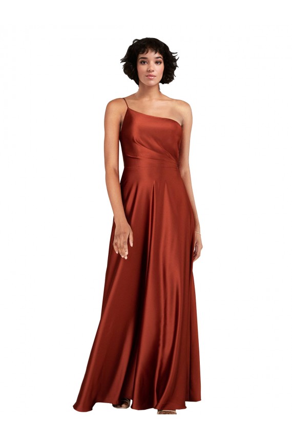 Sophisticated One Shoulder Formal Silky Satin Bridesmaid Dress / Prom Dress with Full Skirt UK