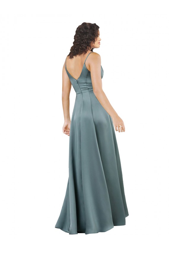 Formal Silky Satin Floor-Length Long Bridesmaid Dress / Prom Dress with V-Neckline UK