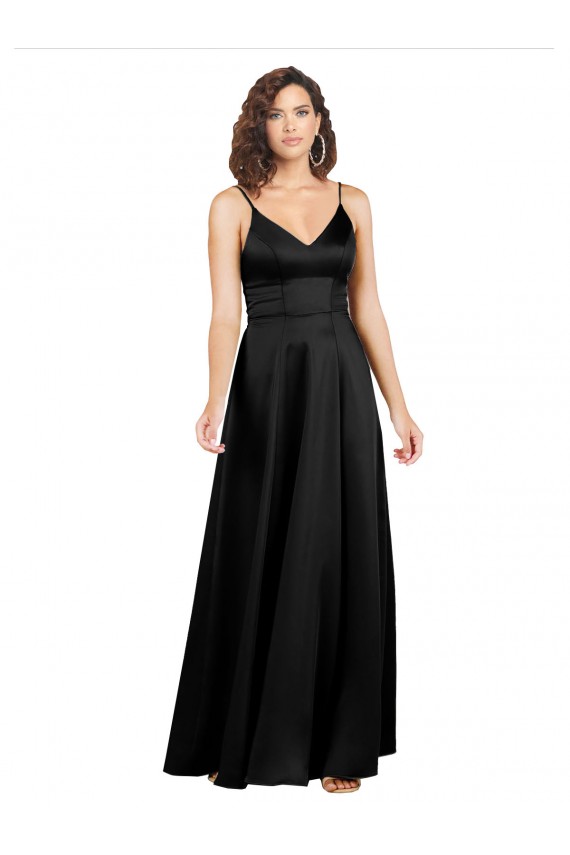 Formal Silky Satin Floor-Length Long Bridesmaid Dress / Prom Dress with V-Neckline UK